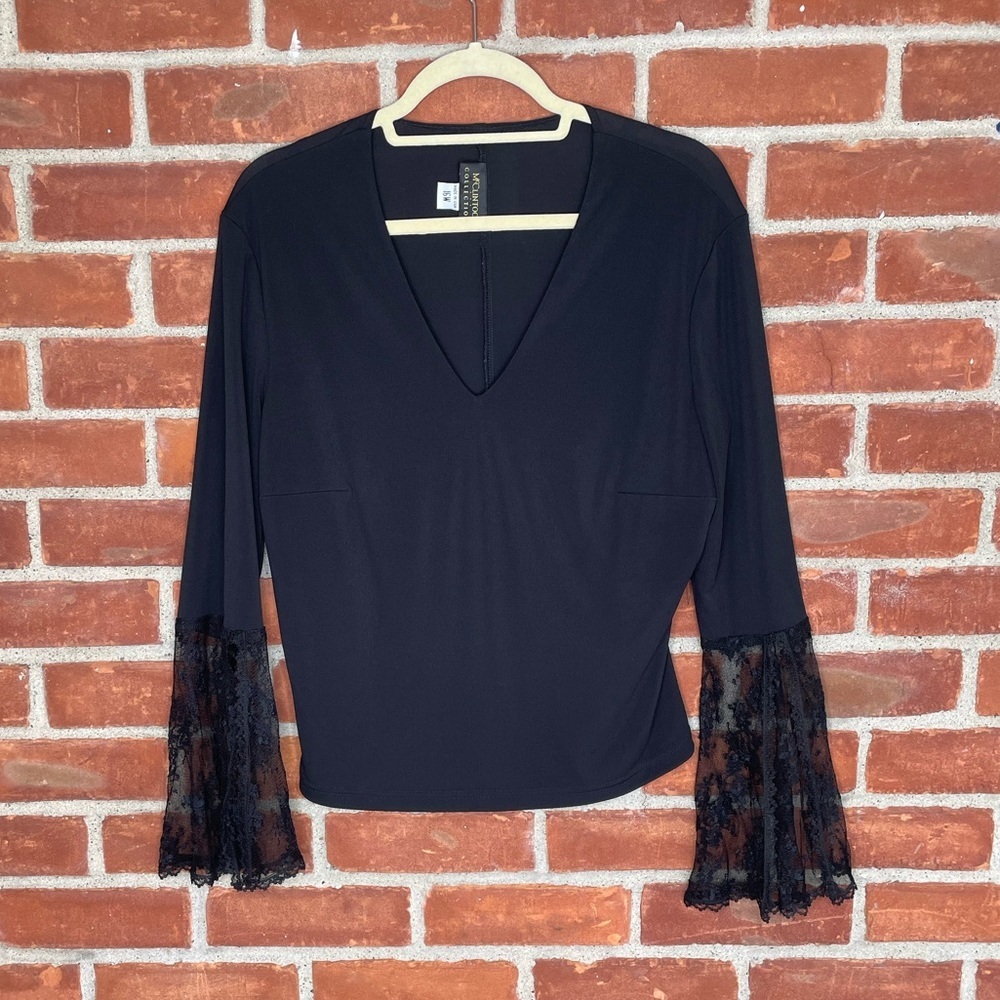 Vintage Jessica McClintock V neck black lace sleeve top